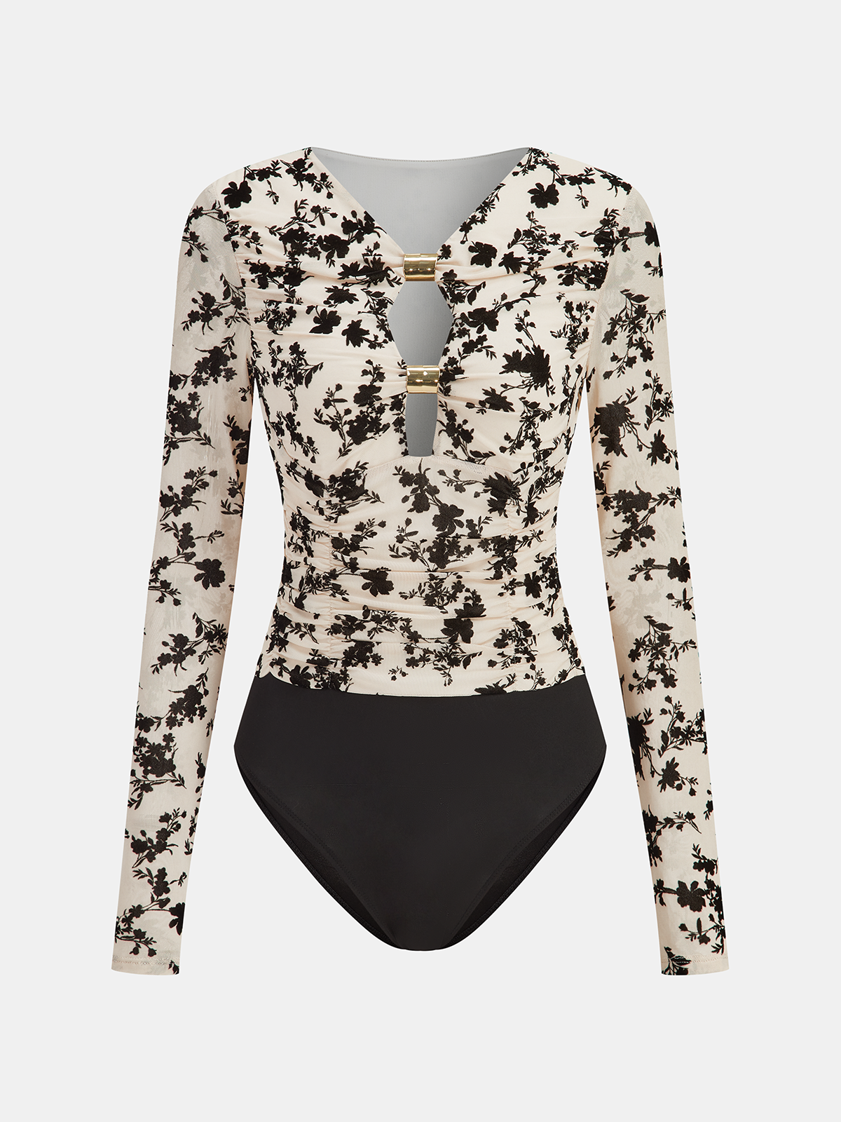 Metal Detail Floral Print Bodysuit