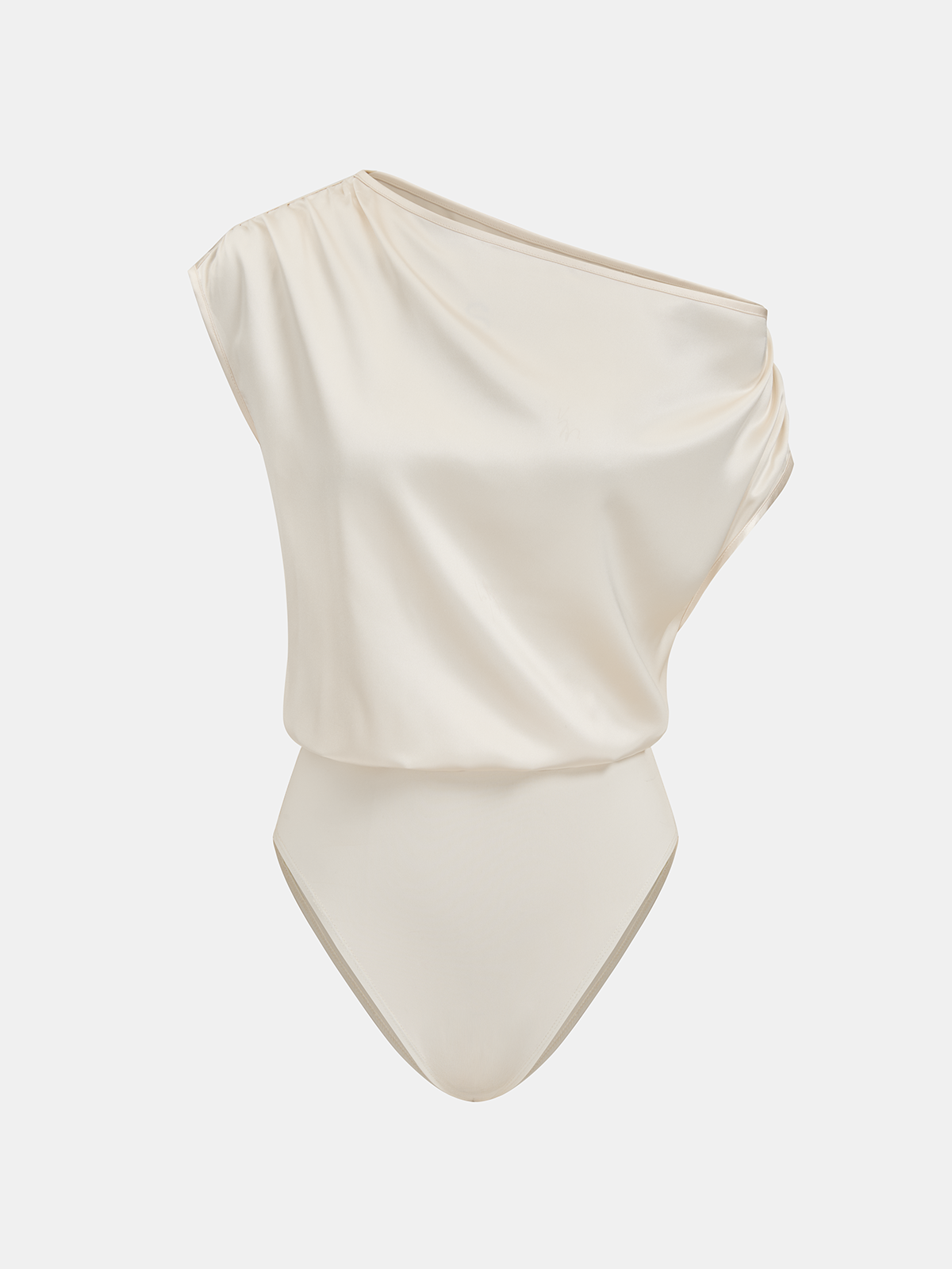 Satin One-Shoulder Drape Bodysuit