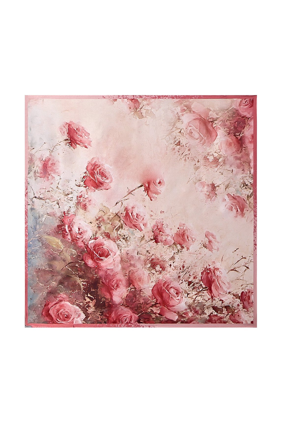 Pure Silk Rose Pattern Square Scarf - Size 53x53cm