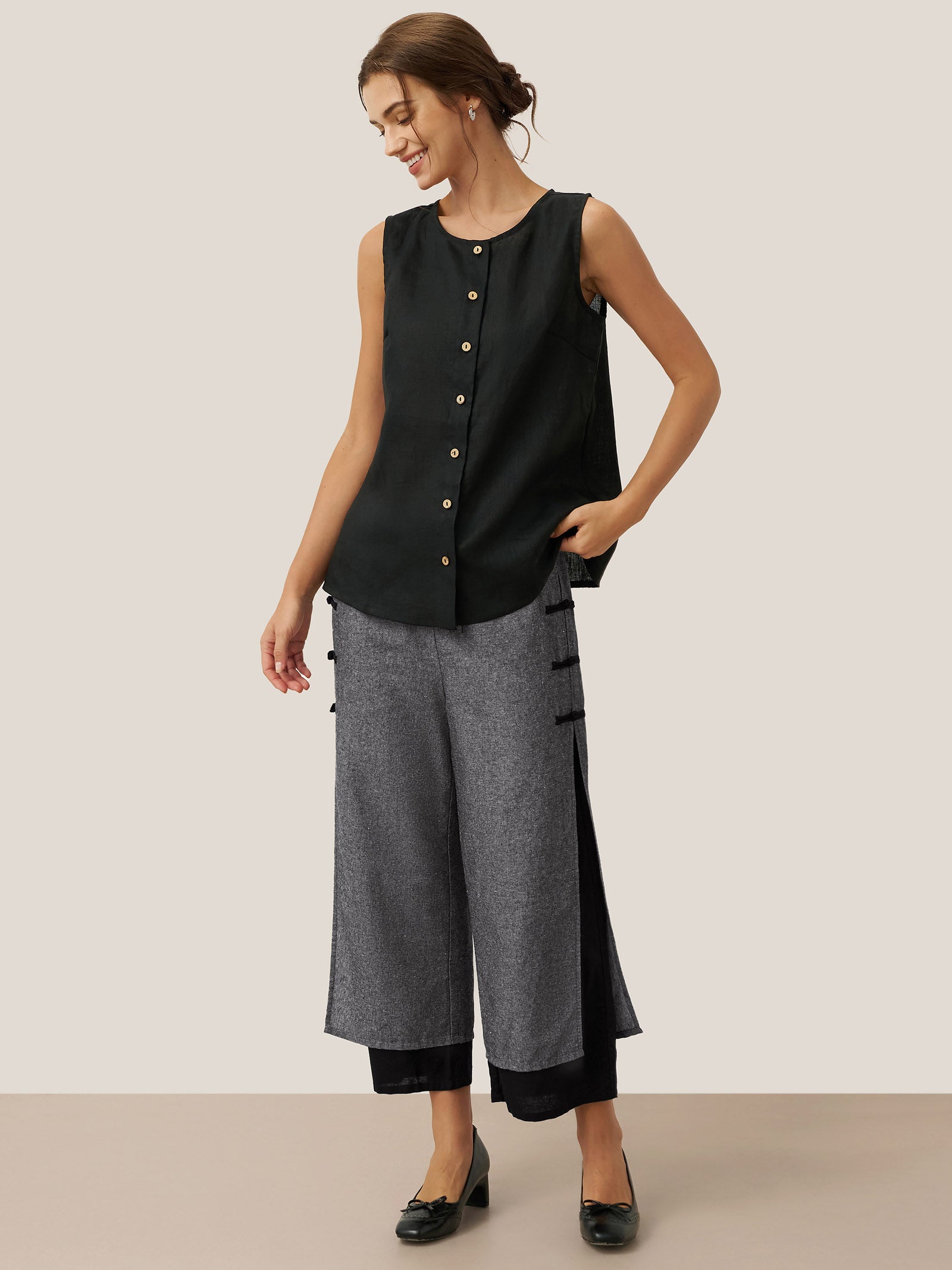 Linen Double Layer Handmade Capri Pants STELLA