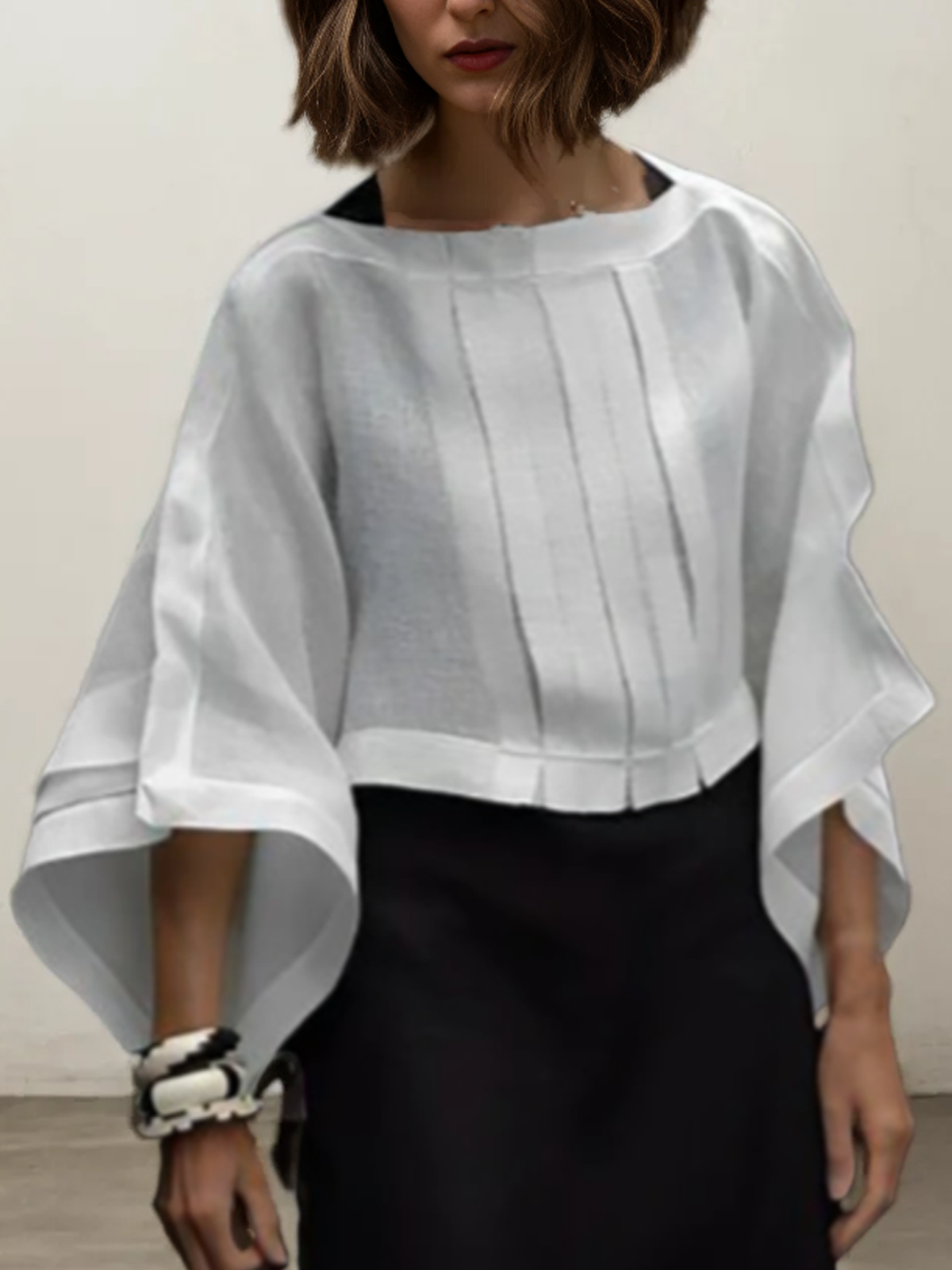 Linen Crew Neck Plain Long Sleeve Blouse