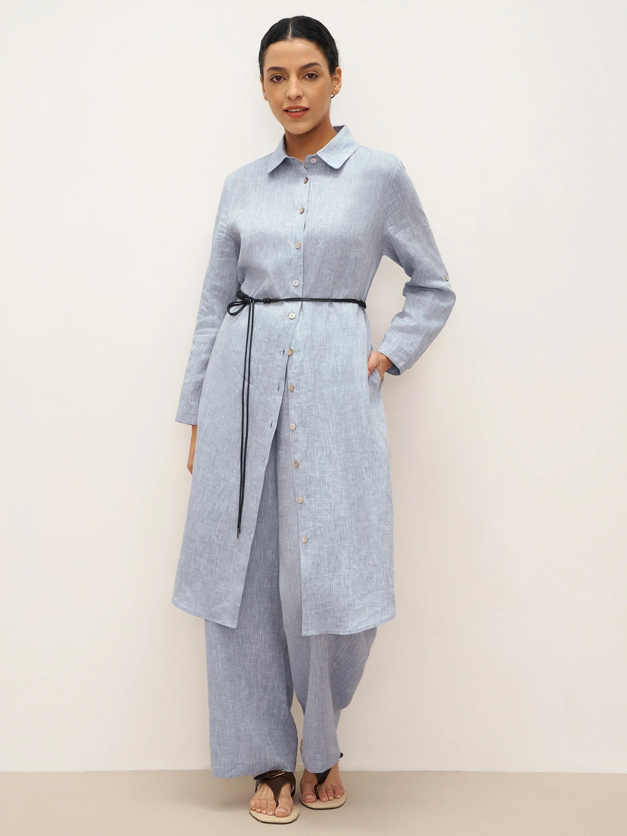 100% Linen Elastic Waist Straight-Leg Trousers JOURDAN