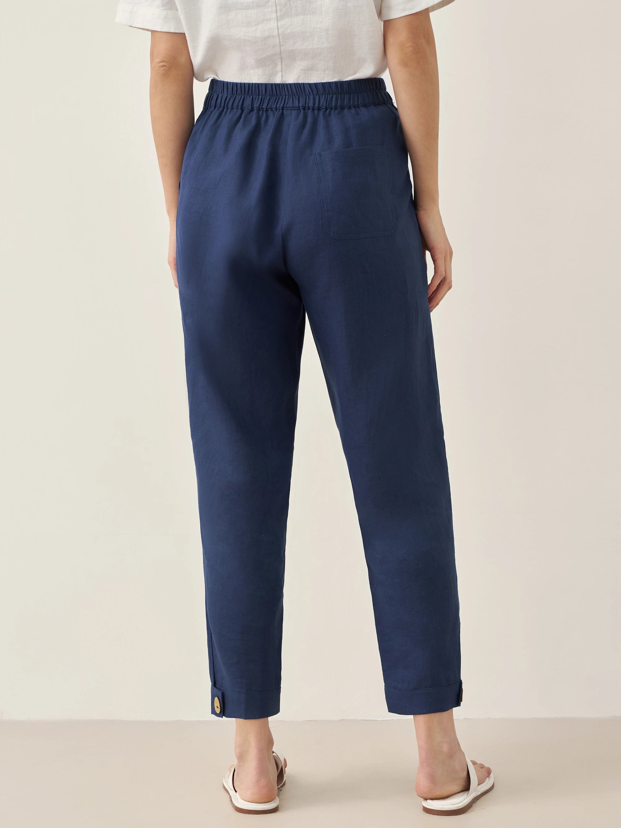100% Linen Straight-Leg Pants with Elastic Waist PATRICE