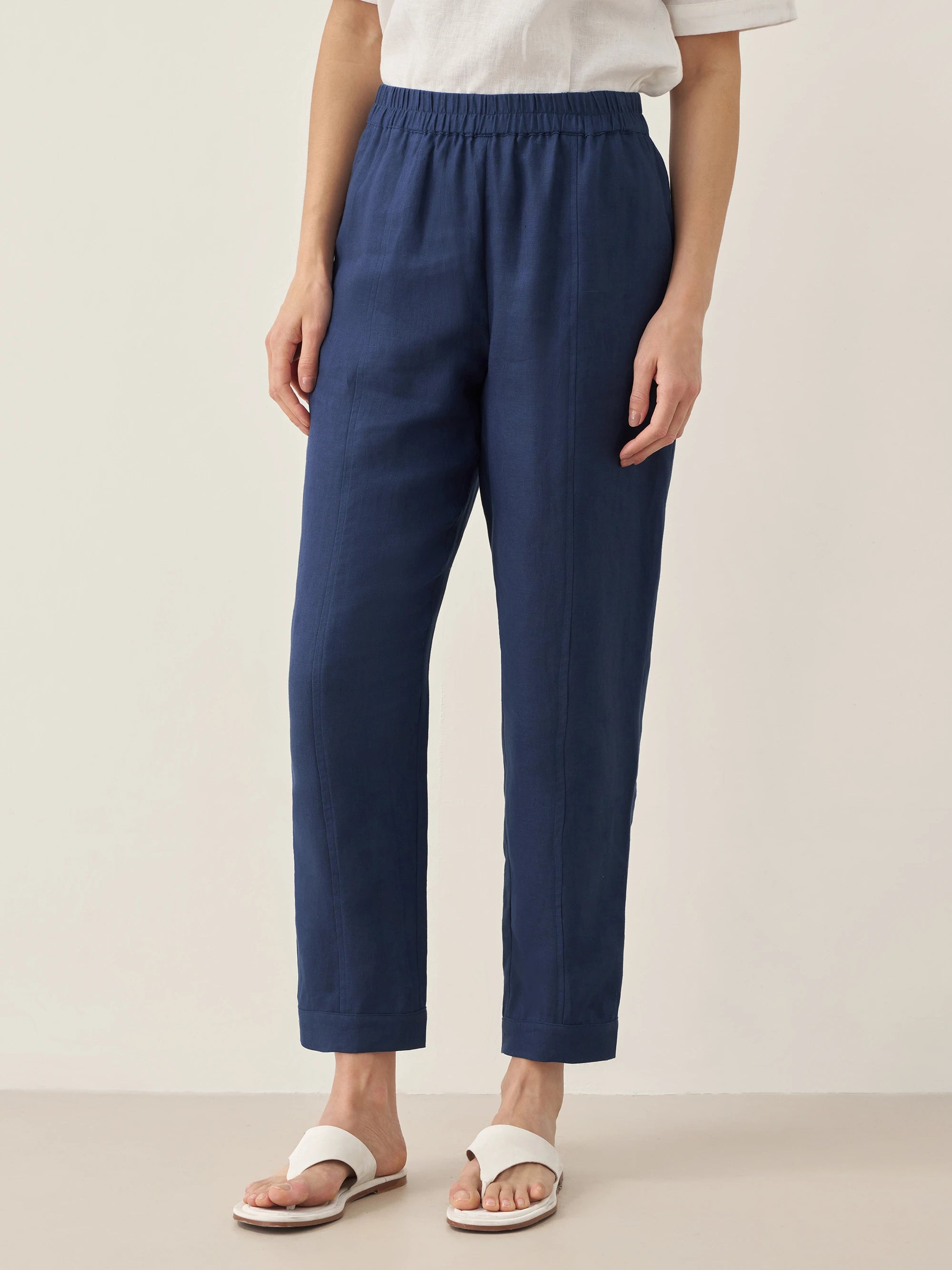 100% Linen Straight-Leg Pants with Elastic Waist PATRICE