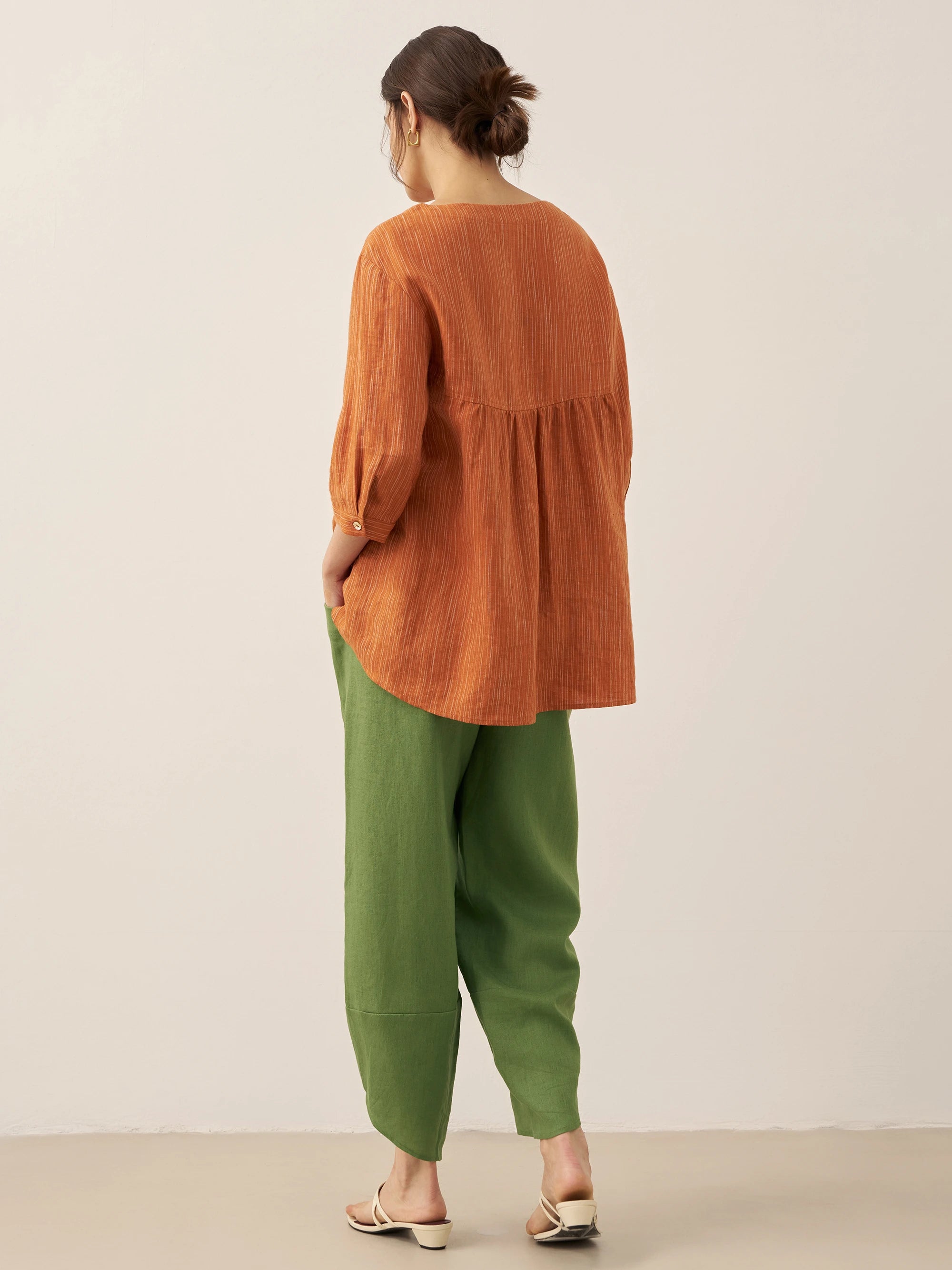 100% Linen Petal-Hem Trousers with Elastic Waist LIV