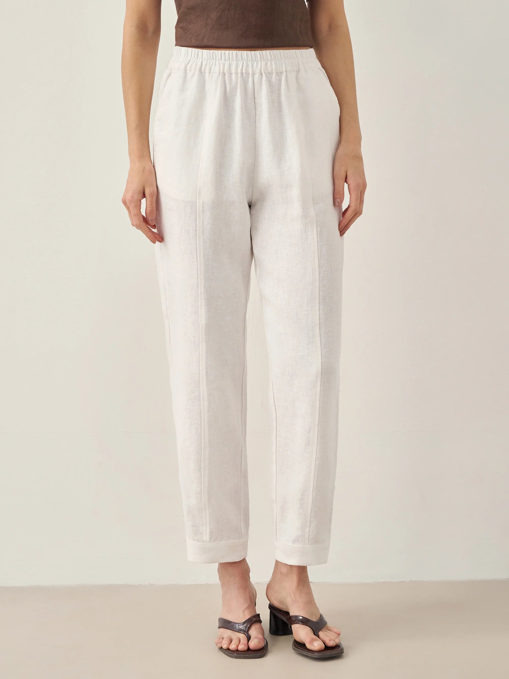 100% Linen Straight-Leg Pants with Elastic Waist PATRICE
