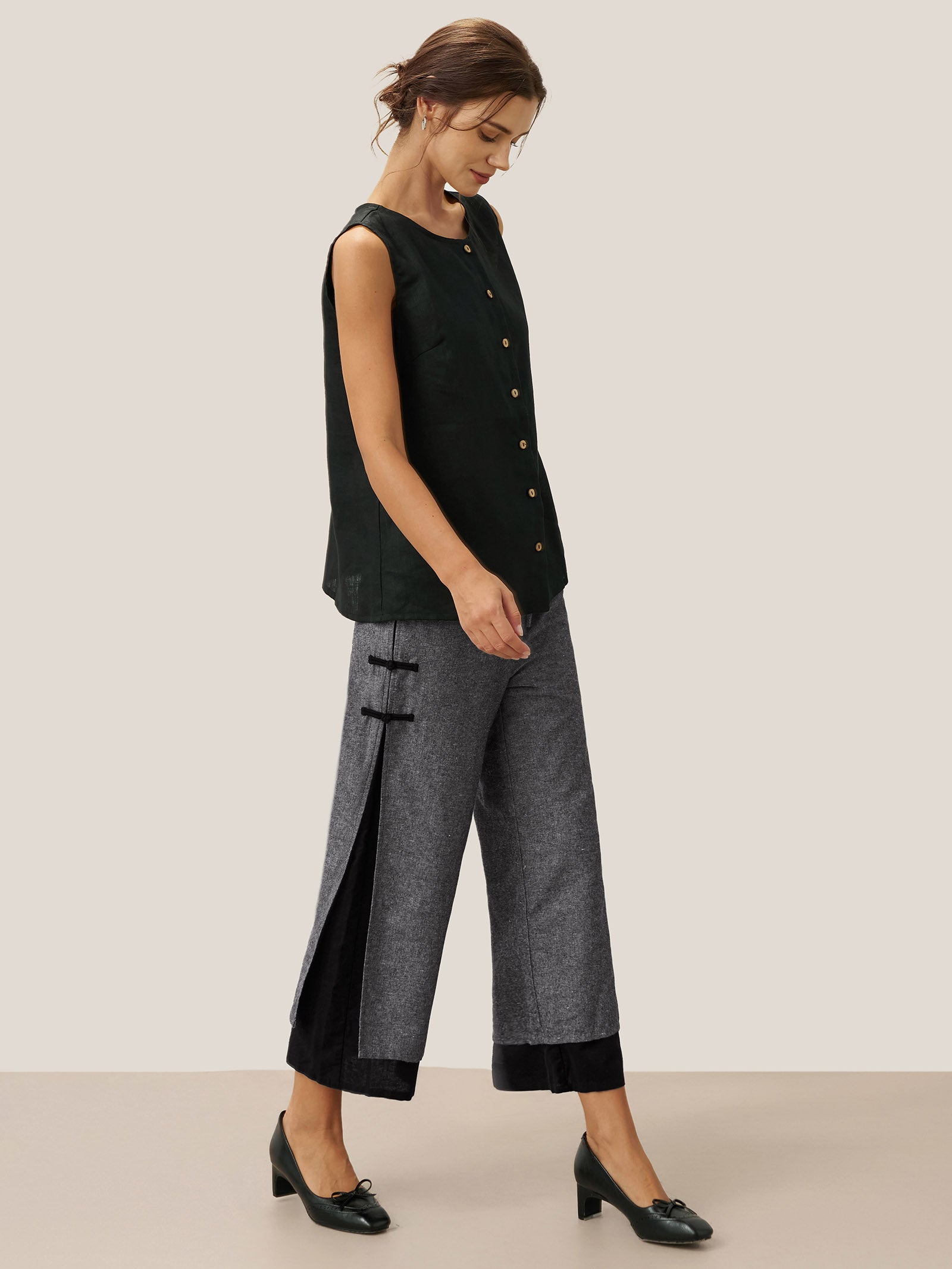 Linen Double Layer Handmade Capri Pants STELLA
