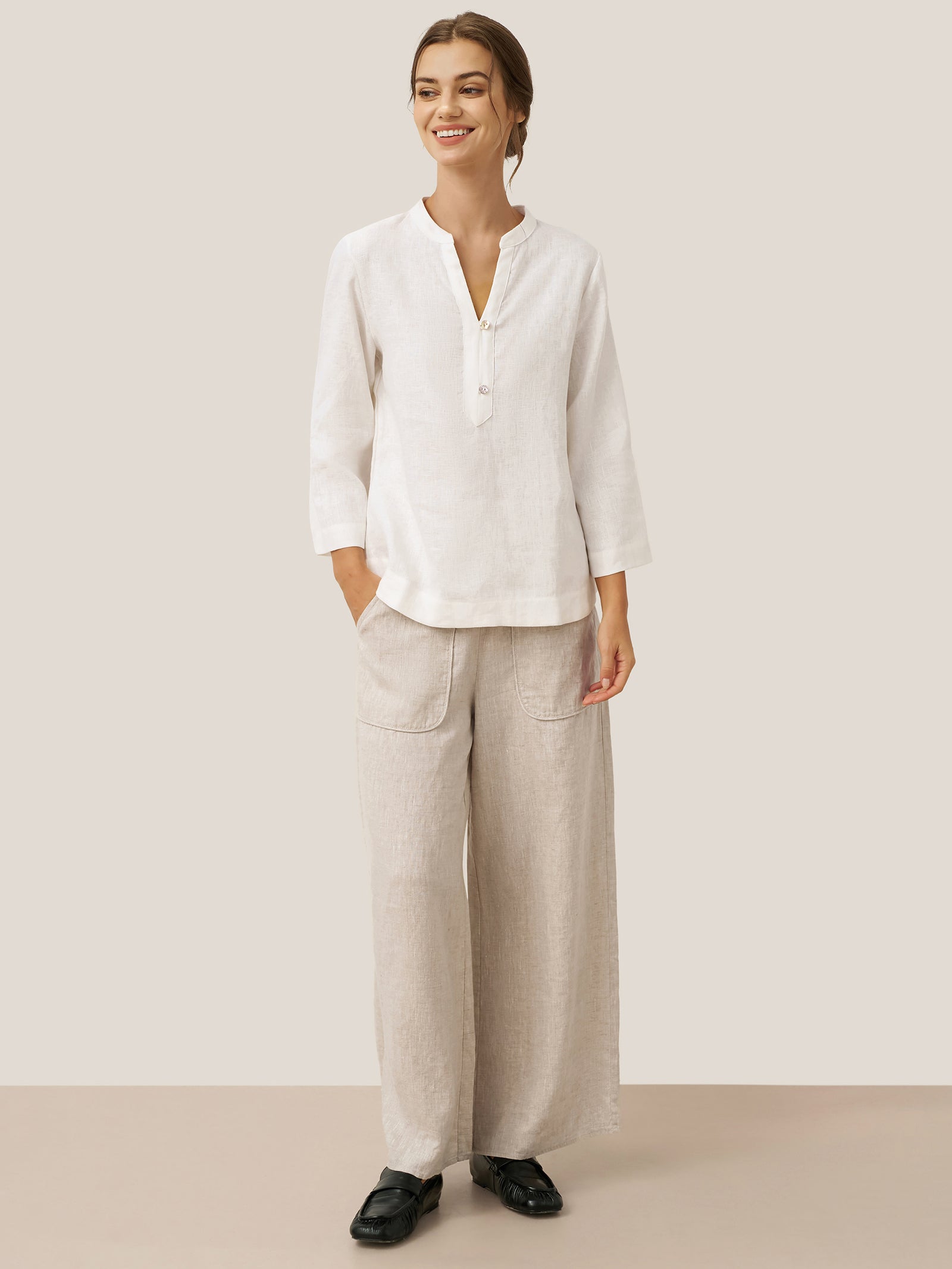 100% Linen Pocket Wide Leg Pants THALIA